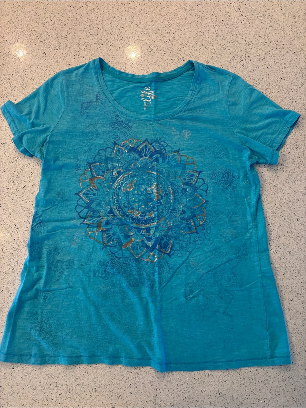 made for life Teal Scoop Neck Tee with Metallic Mandala